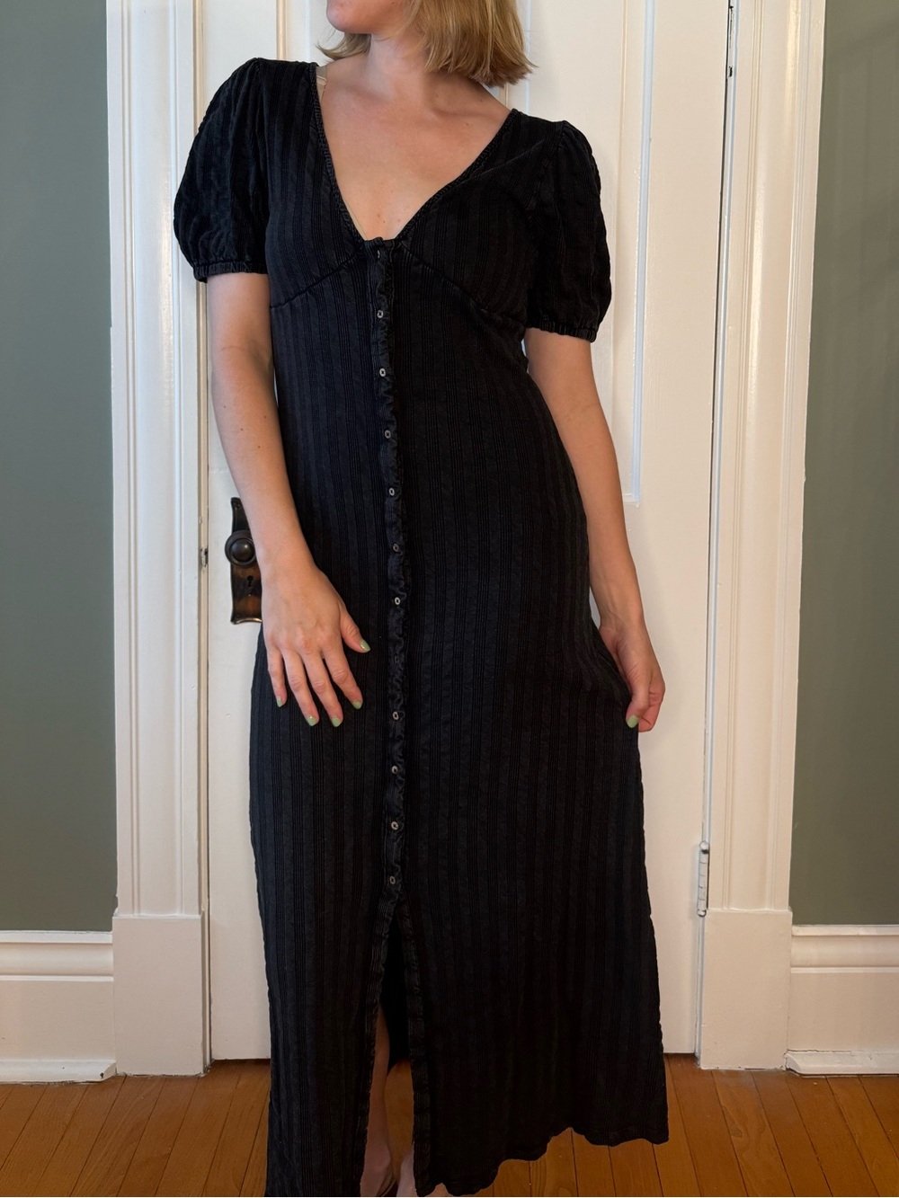 Women's Black Button-Front Midi Dress
